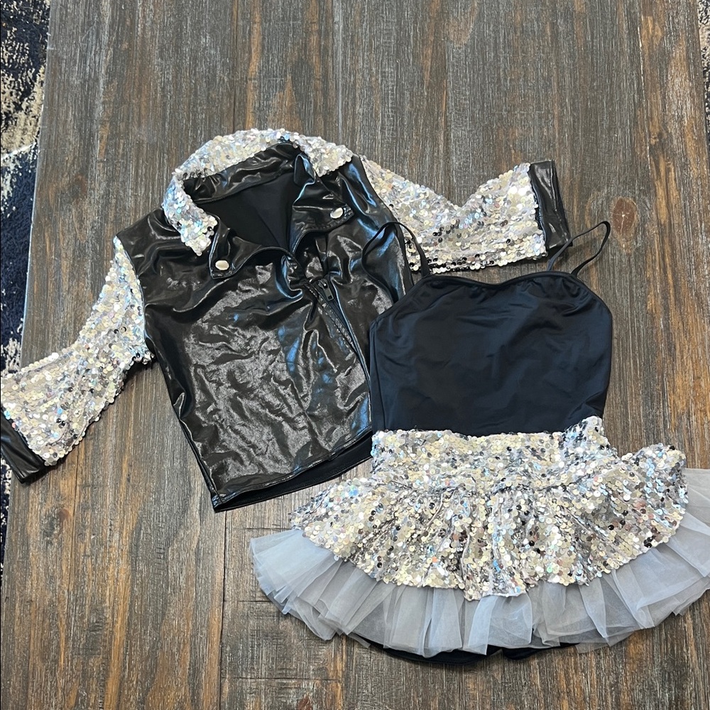 Weissman Black and Silver Sequin Dance Costume Set